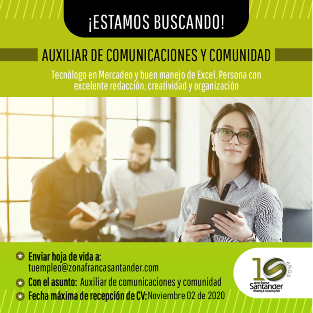 Auxiliar de comunicaciones y comunidad Zona Franca
