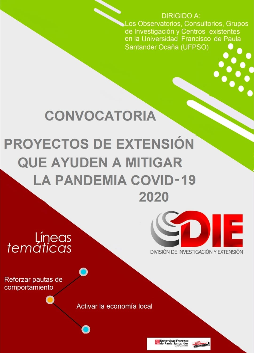 Convocatoria proyecto de extensión que ayude a mitigar la pandemia COVID 19 UFPSO