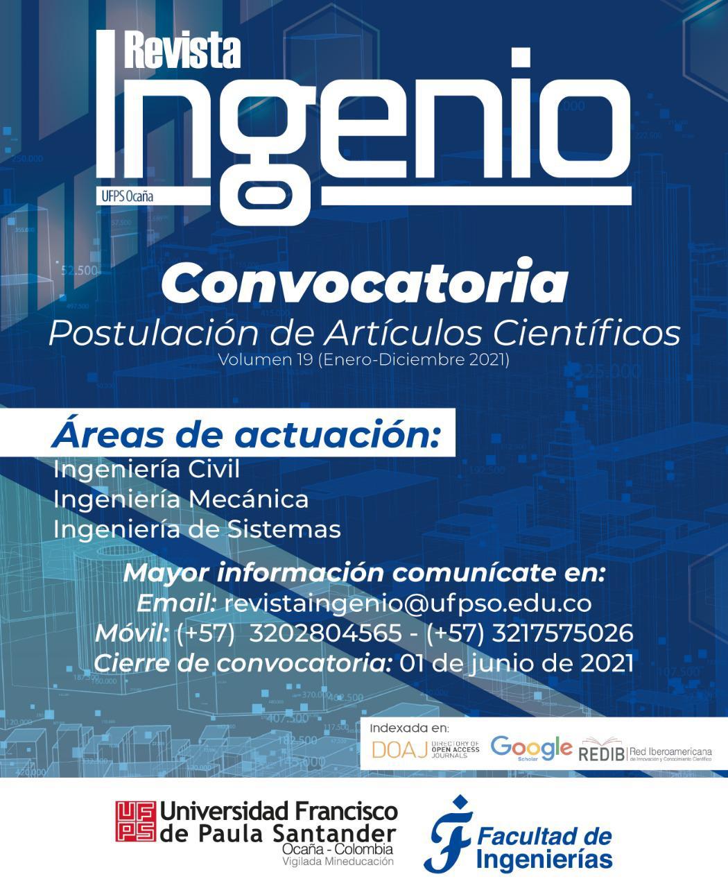Revista Ingenio Convocatoria UFPSO